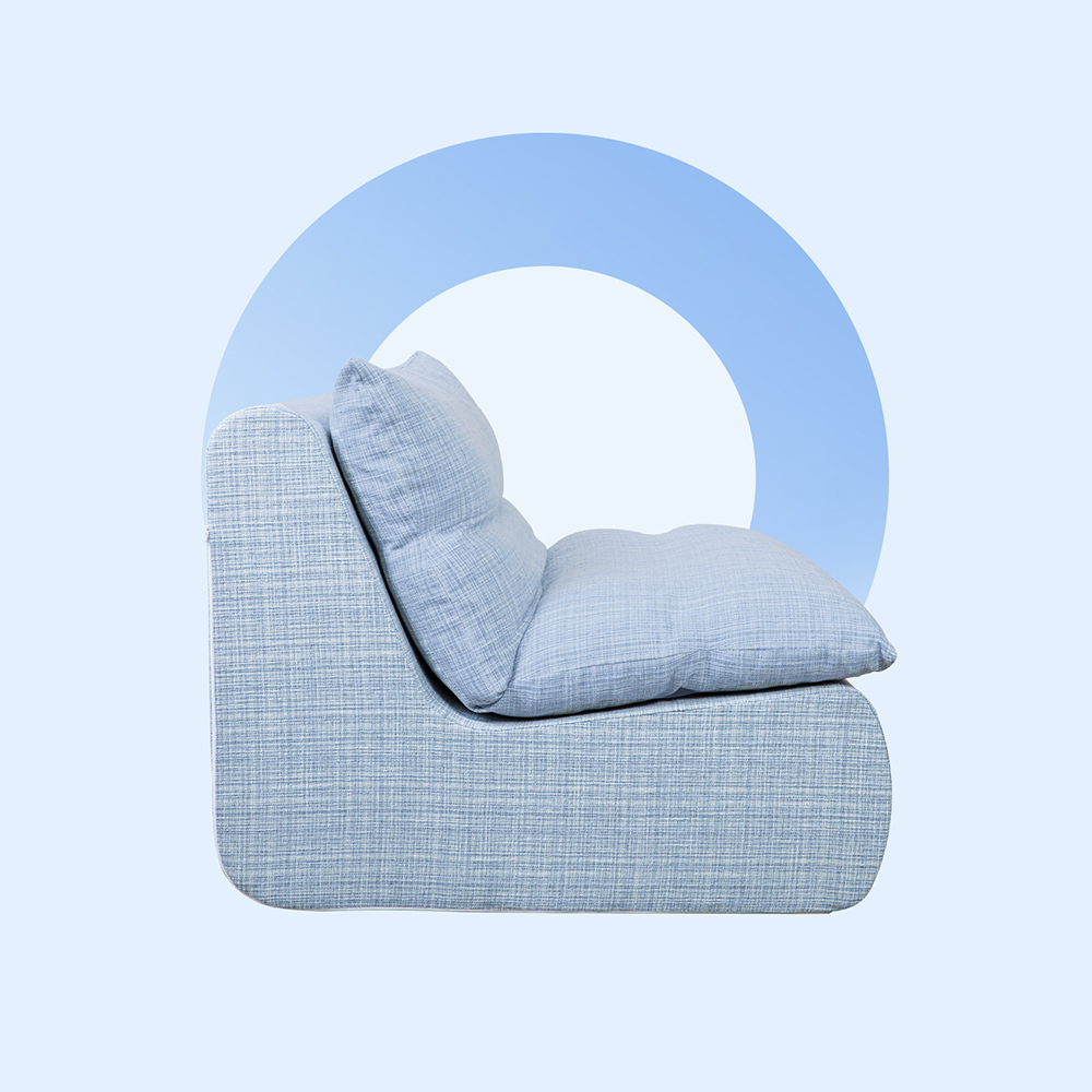 Sofá individual azul com estofamento de esponja removível Sofá individual azul com estofamento de esponja removível